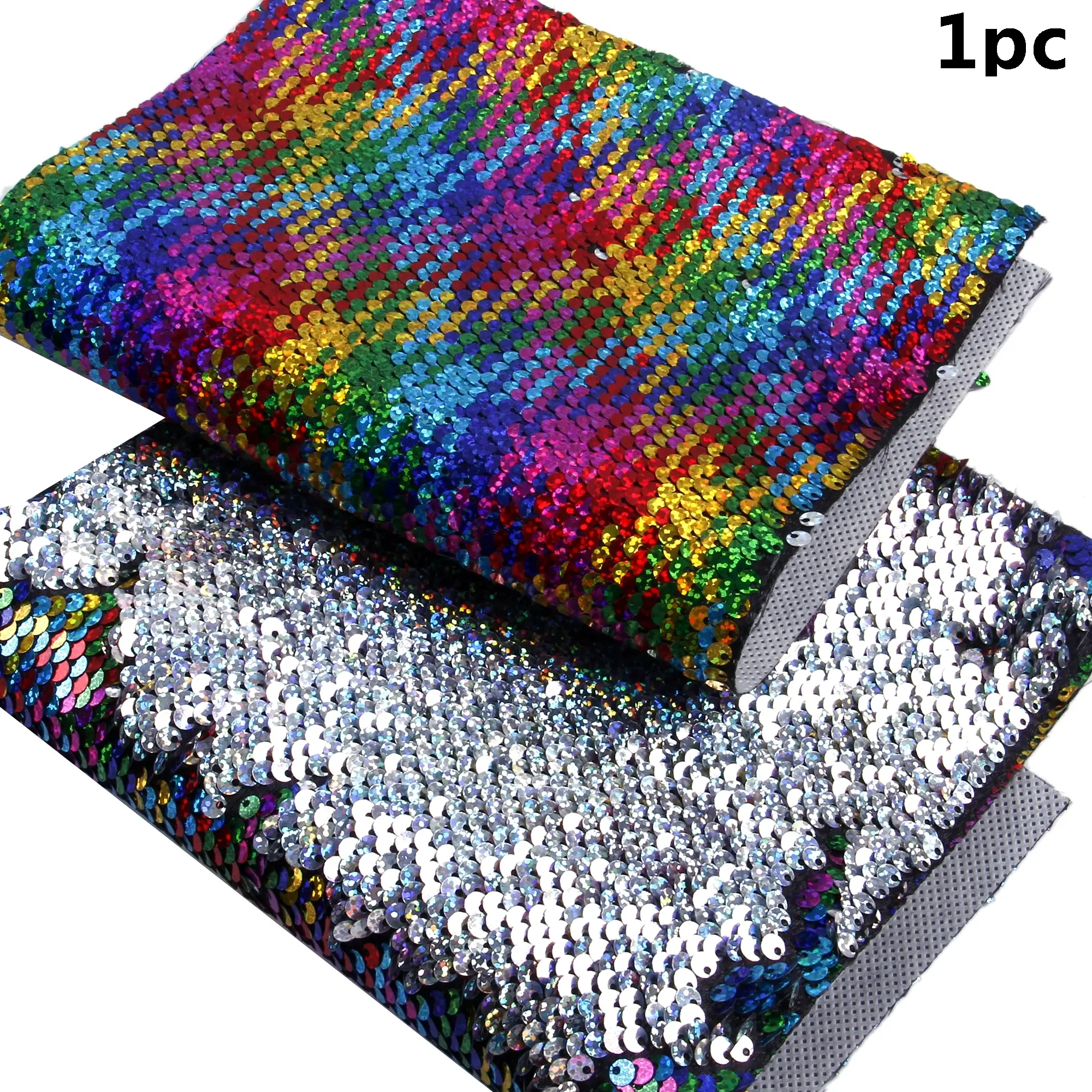 1pc Flip Up Reversible Sequins Fish scale Mermaid Fabric Iridescent Rainbow Color Sequins Material for DIY Handbags Pouches Crafts