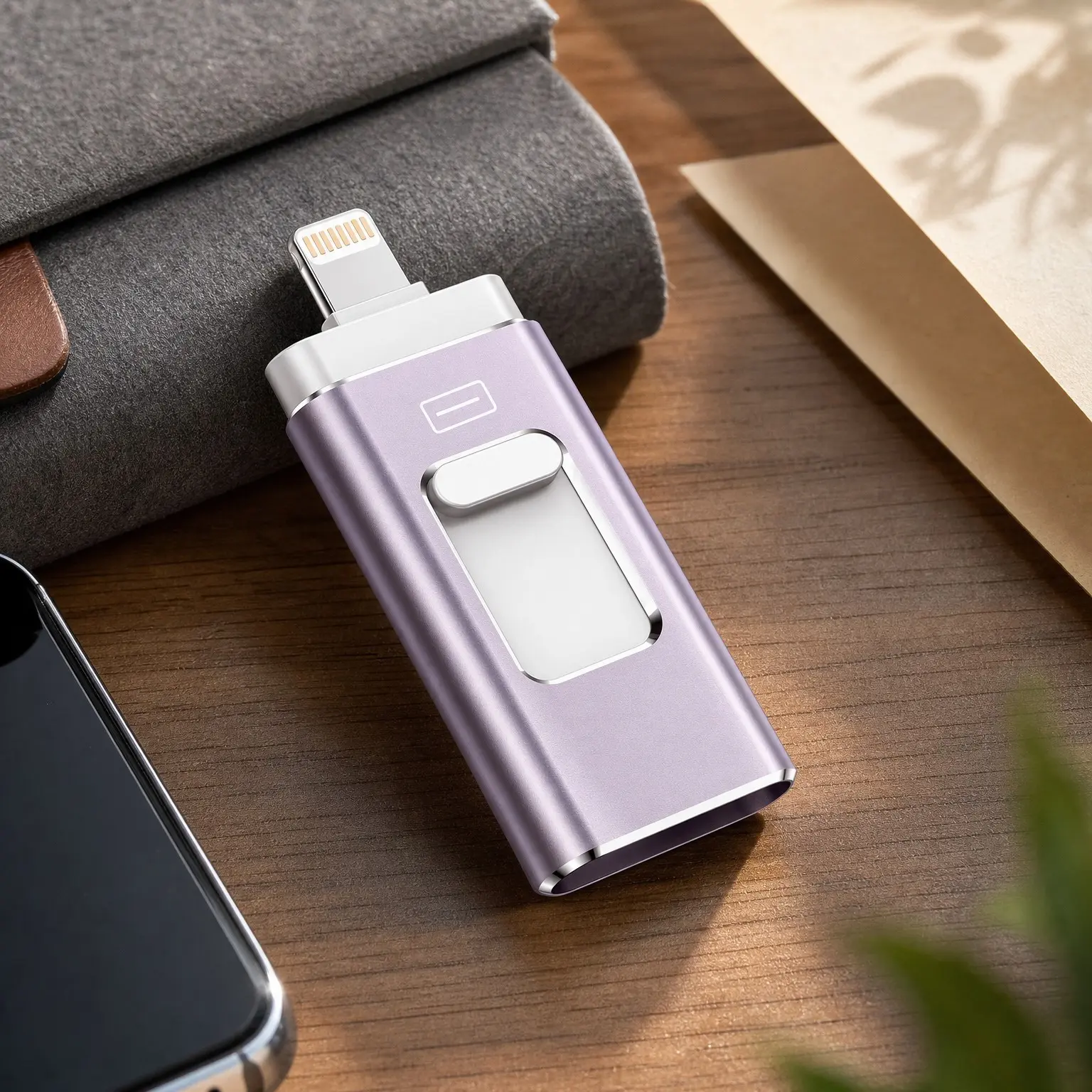256GB Dual Interface Flash Drive for Phone Storage Photos Videos, Phone USB Backup External Photo Memory Stick - No App Required, Compatible with iPhone, iPad, Android & PC (Light Purple)Gift