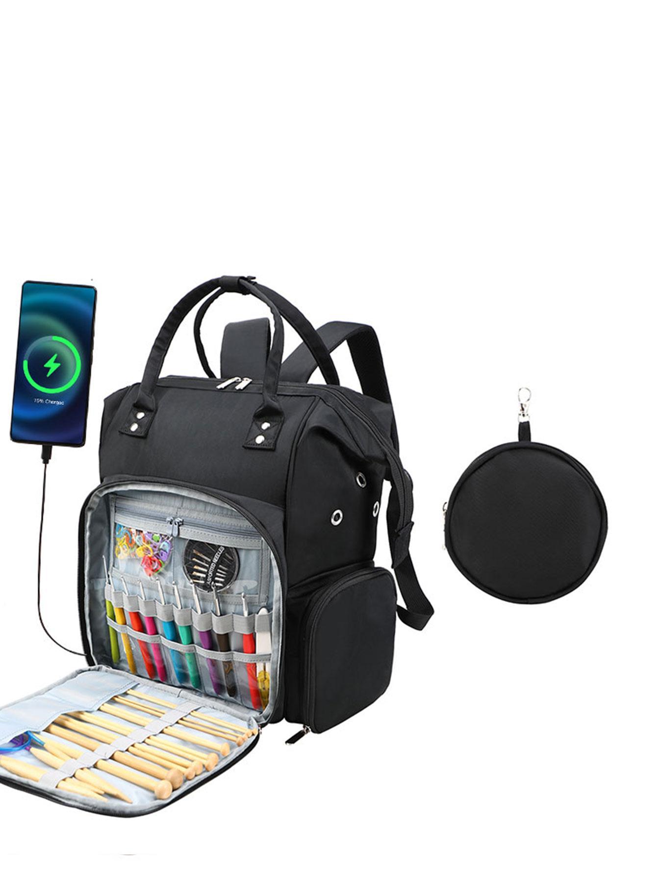 Knitting Tool Storage Bag, Portable Large Capacity Travel Organizers, Outdoor Travel Bag with External USB
