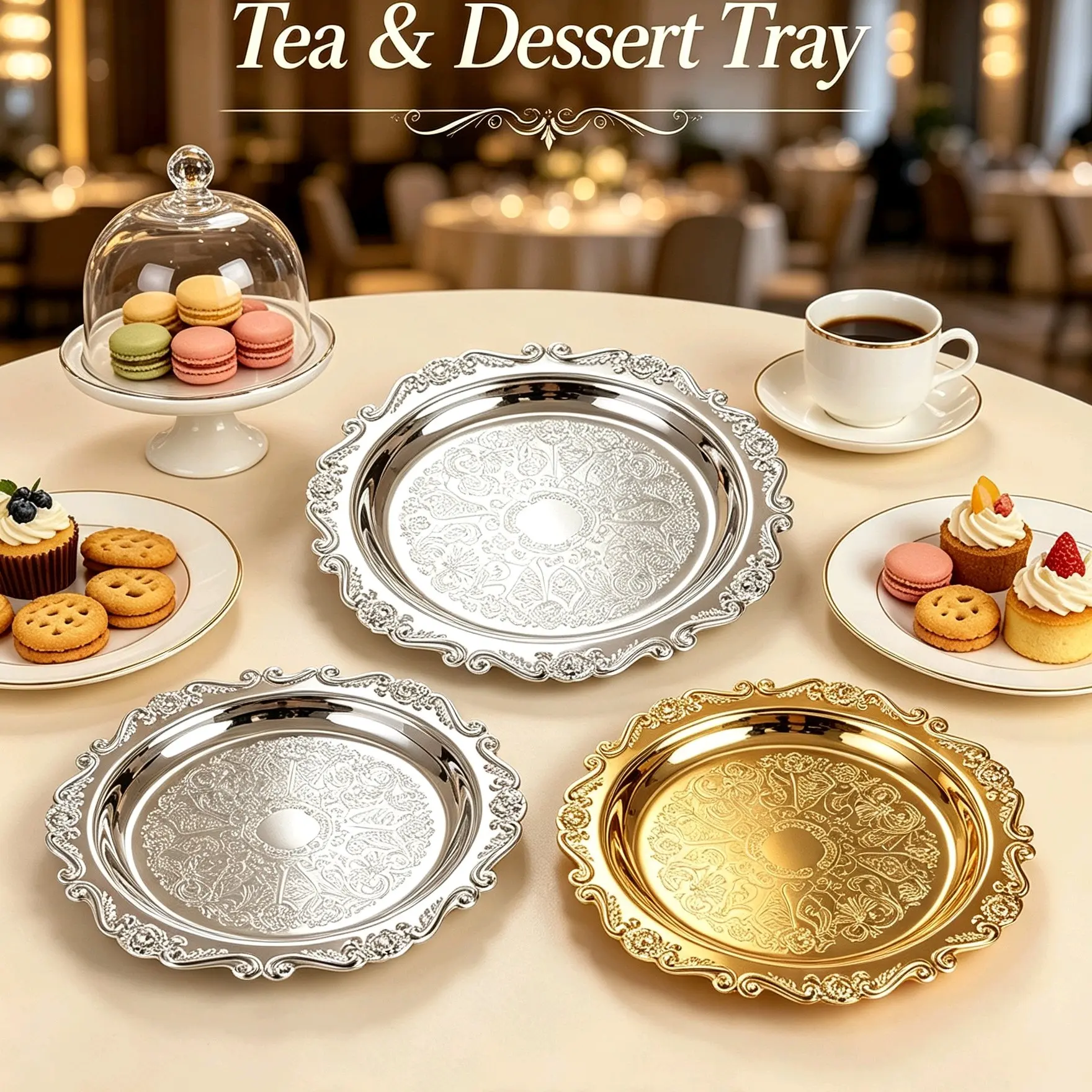 European Style Metal Plate, Luxury Vintage Design, Thick Alloy Electroplated, Durable Rust-Resistant, Ideal for Home, Hotel, Wedding, Temple