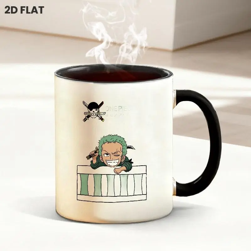 ONE PIECE Roronoa Zoro Print 11oz Ceramic Mug, Featuring Winking Green Hair Zoro Holding Sword with Zoro's Pirate Skull Emblem, Multiple Specifications Available, Ideal for Daily Coffee, Tea Drinking and Collection Display