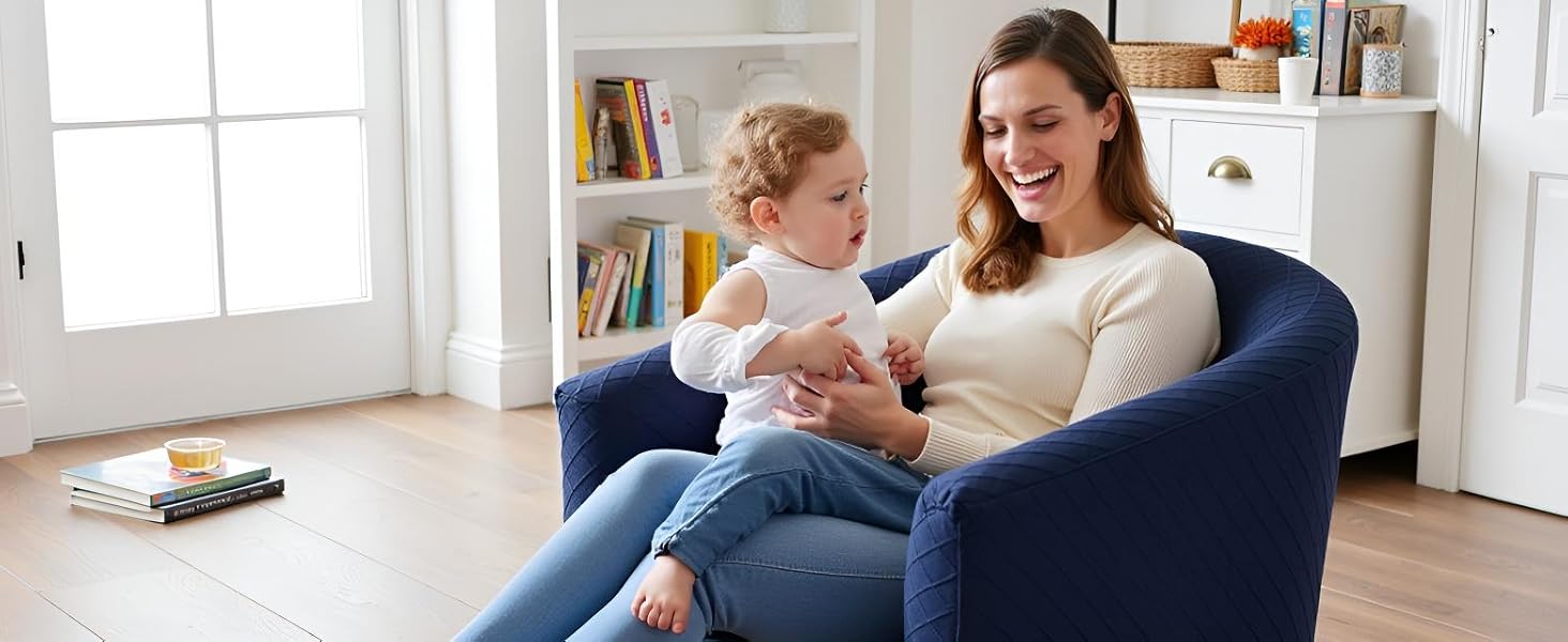 NILUOH Barrel Chair Cover 2 Piece, Stretch Jacquard Club Chair Slipcover, Elastic Armchair Cover for Curved & Round Chairs,Soft Washable Furniture Protector, Navy