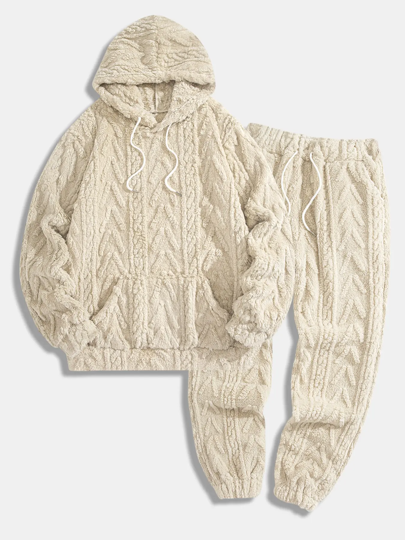 Plaid Fleece Hoodie + Drawstring Joggers Set, Casual Sports Tracksuit, Cozy Sportswear, Soft & Warm, Breathable Fabric, Perfect for Casual Wear