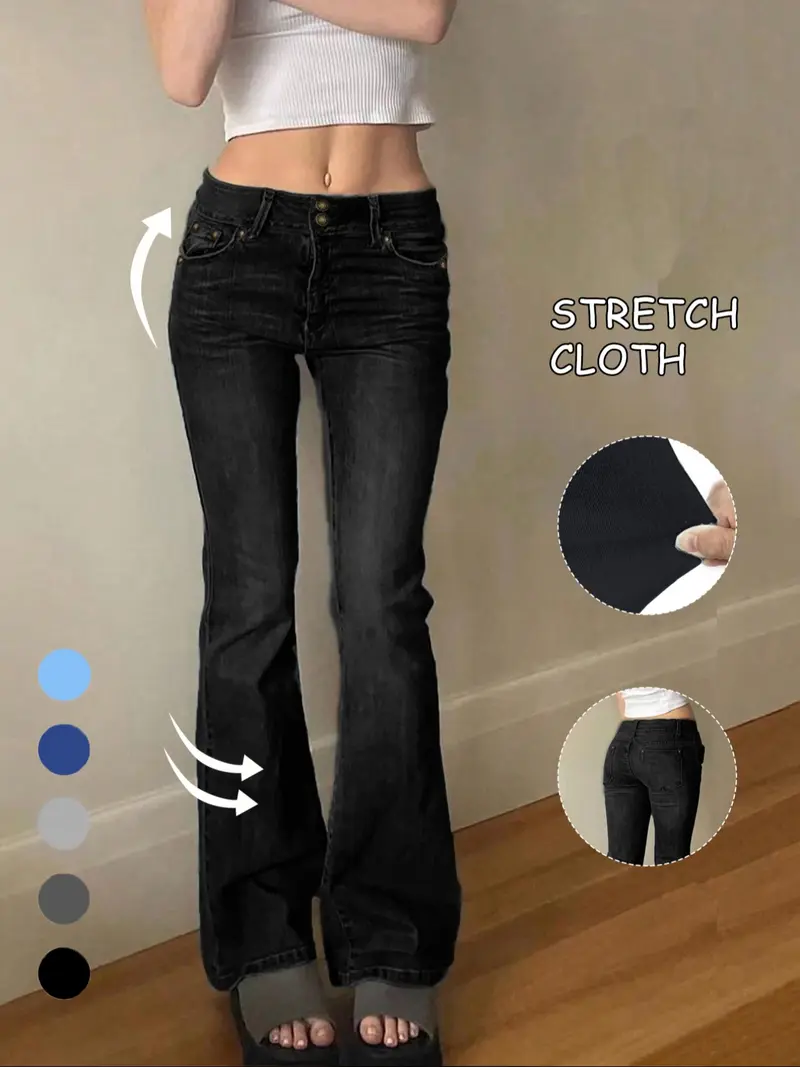 NVFelix Women's Y2k Low Rise Flare Jeans Double Button Design Stretch Bootcut Pants Soft Denim for Comfortable Daily Wear