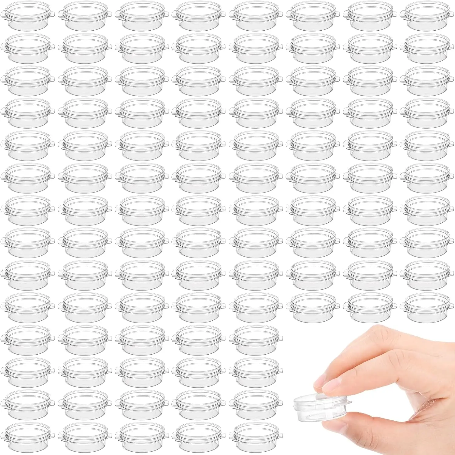 100 count Plastic  Jars, 5g Makeup Sample Containers with Snap  for Travel, Mini Empty Clear Pot for , , beads,