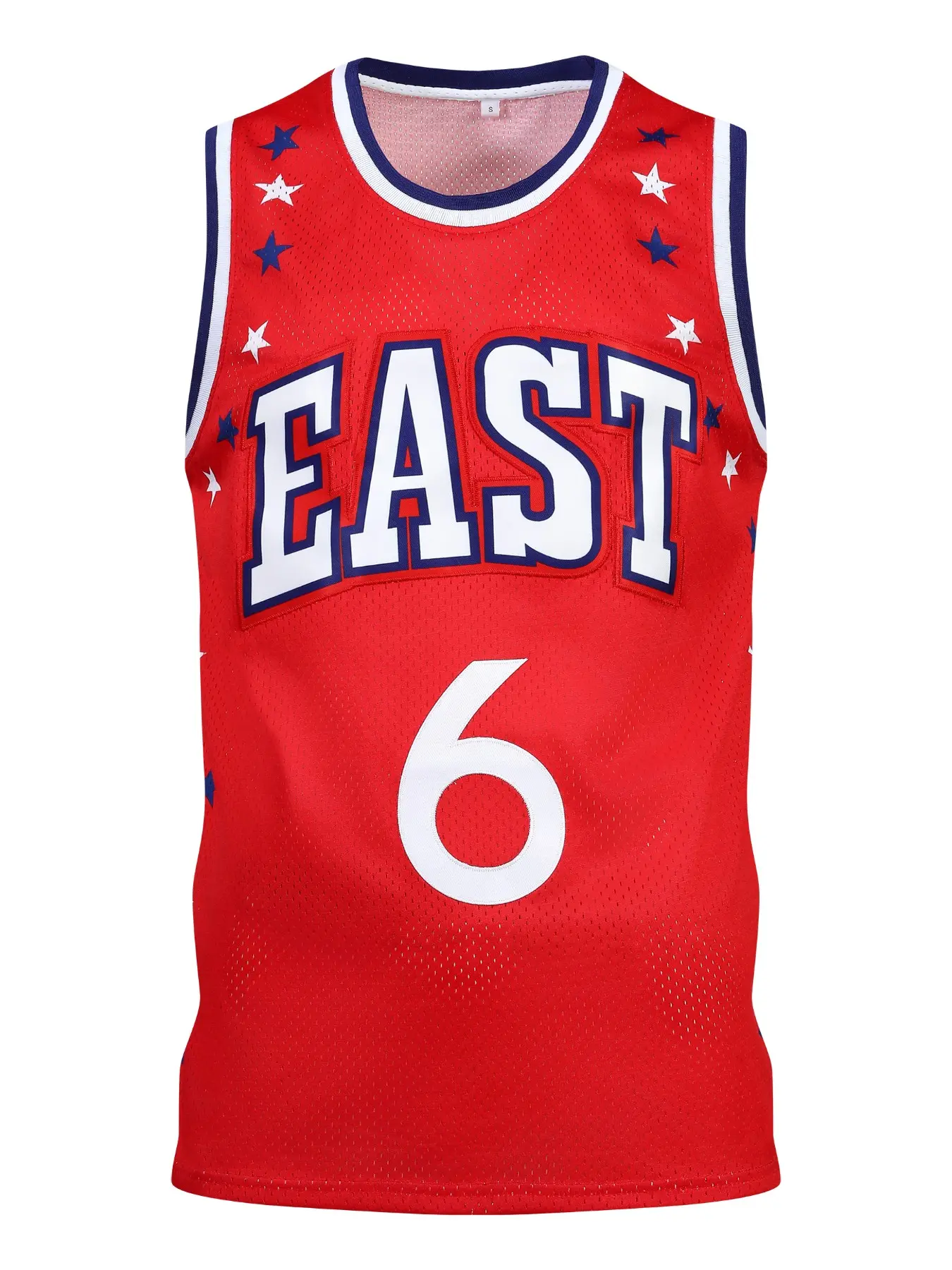 Men's 6 Red Basketball Jersey, Embroidered Sporty Sports Top, Casual Long Sleeve Fitted Tee, H-Type Silhouette, Letter Pattern Design, Embroidered Basketball Jerseys