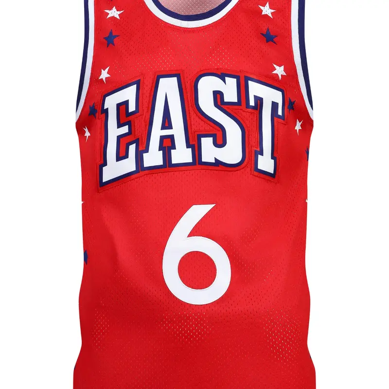 Men's 6 Red Embroidery Basketball Jersey, Embroidered Sporty Sports Top, Casual Long Sleeve Fitted Tee, H-Type Silhouette, Letter Pattern Design