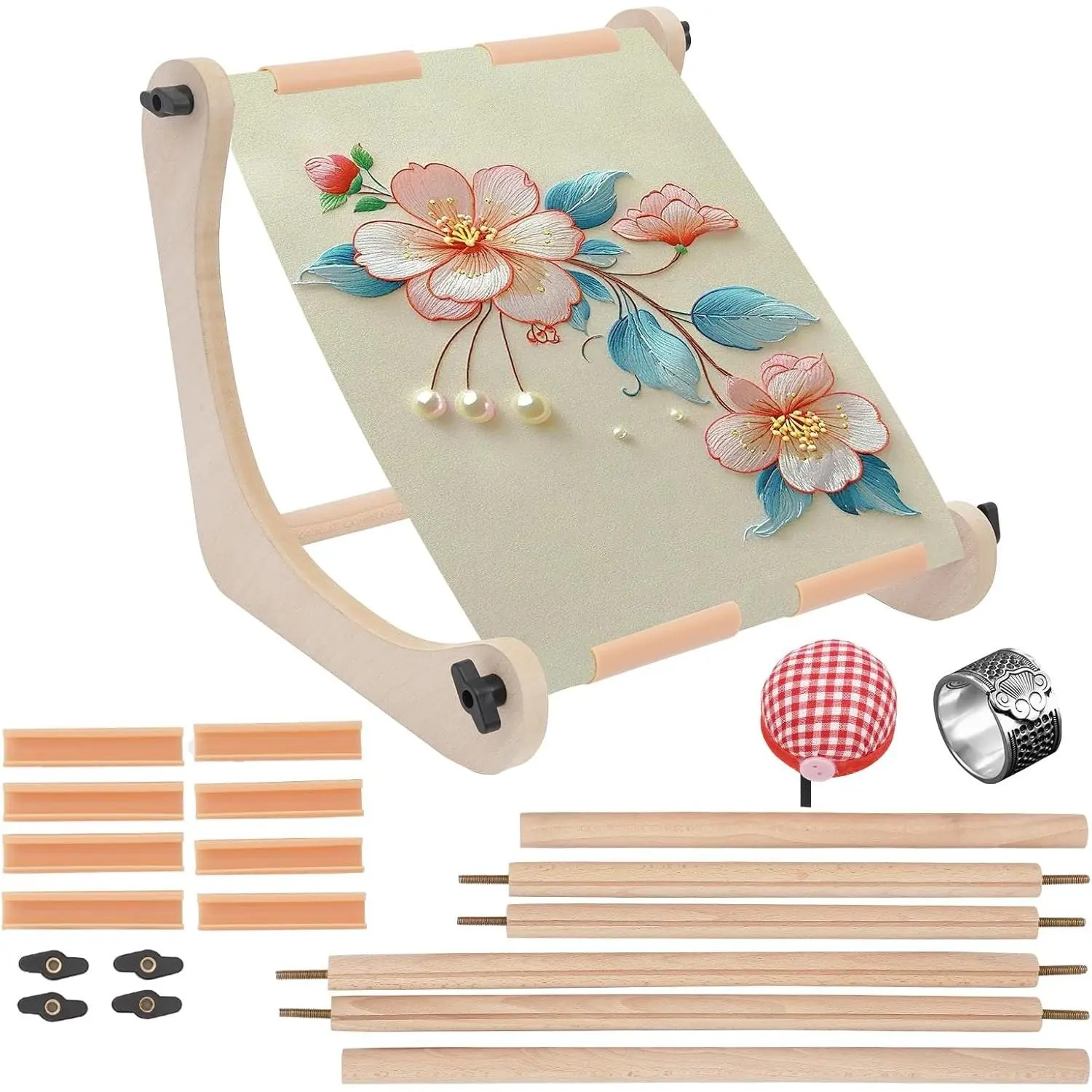 Adjustable Embroidery Table Stand with 2 Sizes Rods (13.9" & 17.3") & Premium Accessories - Lap & Table Top Embroidery Hoop Holder,Cross Stitch Stand for Needlepoint, Sewing with Greater Stability