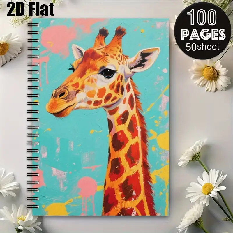 1pc Giraffe Art Spiral Notebook Cute 5.7x8.26 inch, Premium Lined Pages, Durable Coil Binding, Perfect for Daily Journaling, Travel Notes, Back to School Supplies, Aesthetic School Supplies