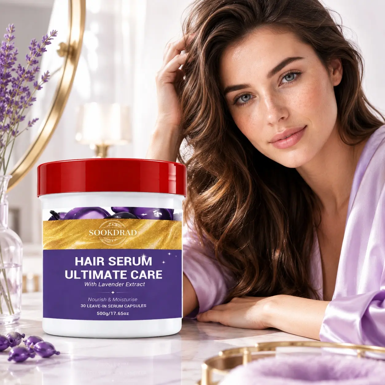 Hair Serum Ultimate Care, Lavender Extract, Leave-In Serum Capsules, Nourish, Moisturise, All Hair Types, 30 Capsules