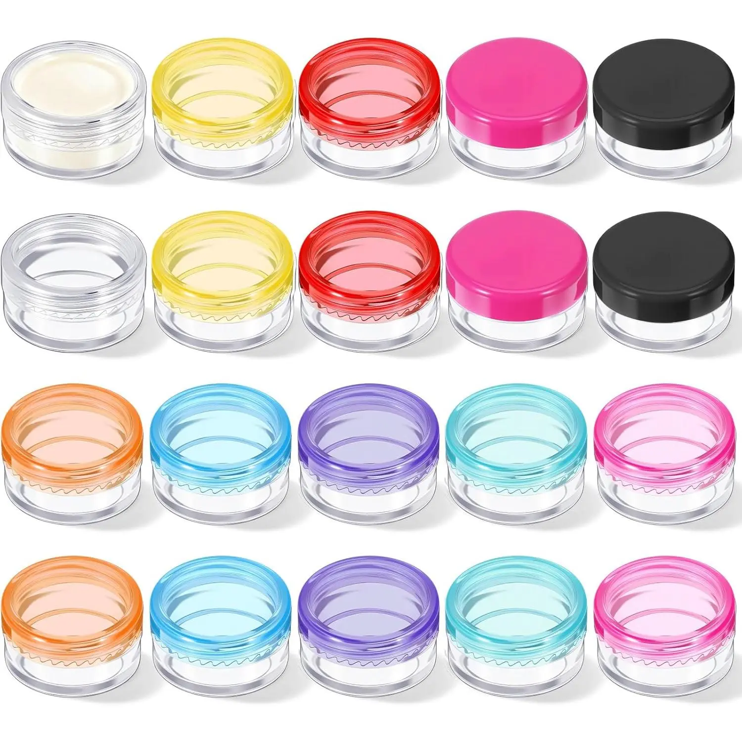 20 Pack 5ml Clear Sample Pots, Small Travel Containers for  5 Gram Plastic Empty  Jars with   Travel Leak Proof Refillable Makeup Storage Jars for Lip Balm Scrub Glitter Bead