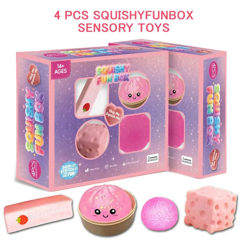 4-Piece Soft Stress Relief Toy Set, Comfortable and Plush Design, Ideal for Relaxation and Fun, Perfect Gift for Kids and Adults