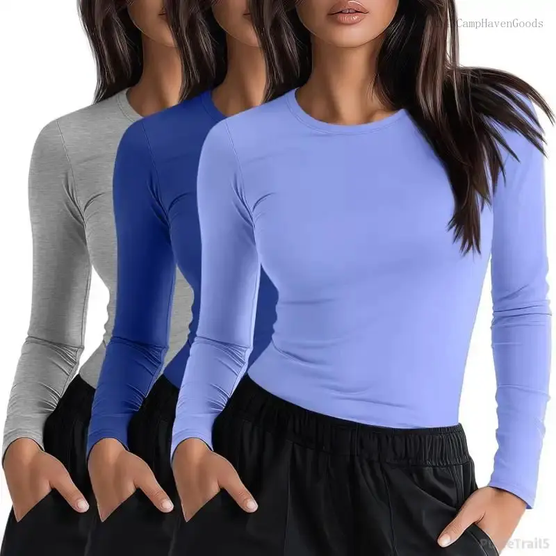3 Pack Womens Underscrub Shirts Long Sleeve Crewneck Tops Fitted Layering Clothes Comfort Knit Tops for NursePulseTrail5AAWackyWhisk37AA43CampHavenGoods