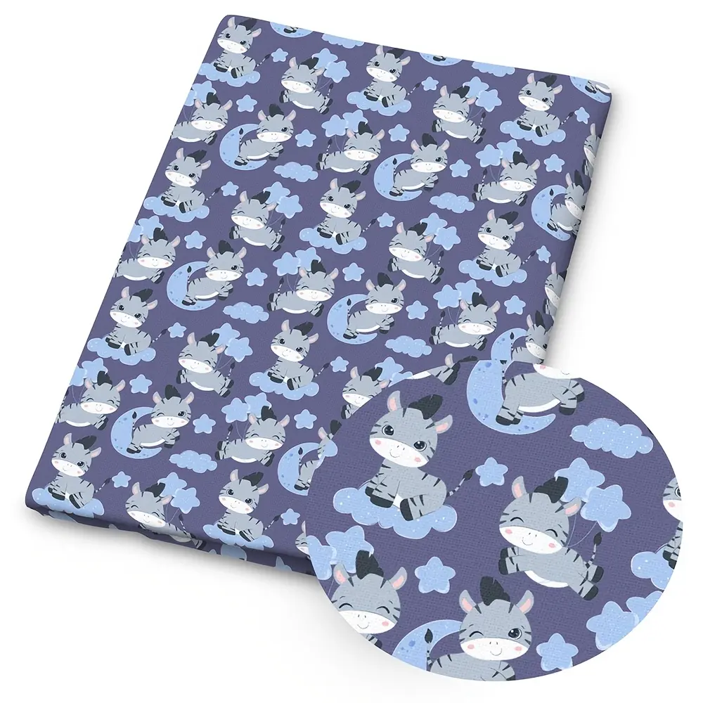 1pc Cute Donkey Print Fabric - 59 X 19.68 Inches (150 X 50 Cm) Pre-Cut Polyester Fabric with Sleepy Donkey, Star And Heart Patterns - Suitable for Sewing, Scrapbooking, Tablecloths And Crafts