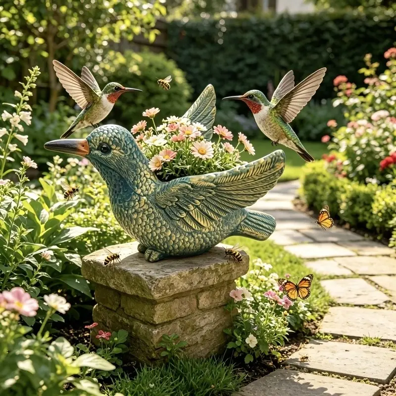 Vintage Hummingbird Planter, Creative Animal Planter, Indoor Outdoor Home Decor, Garden Patio Balcony Decoration, Unique Gift, Resin Sculptures
