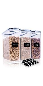 Cereal Containers Storage Set - 3 Piece Airtight Large Dry Cereal Container (135.2oz), BPA Free Dispenser Plastic Cereal Storage Containers with 16 Labels & Pen