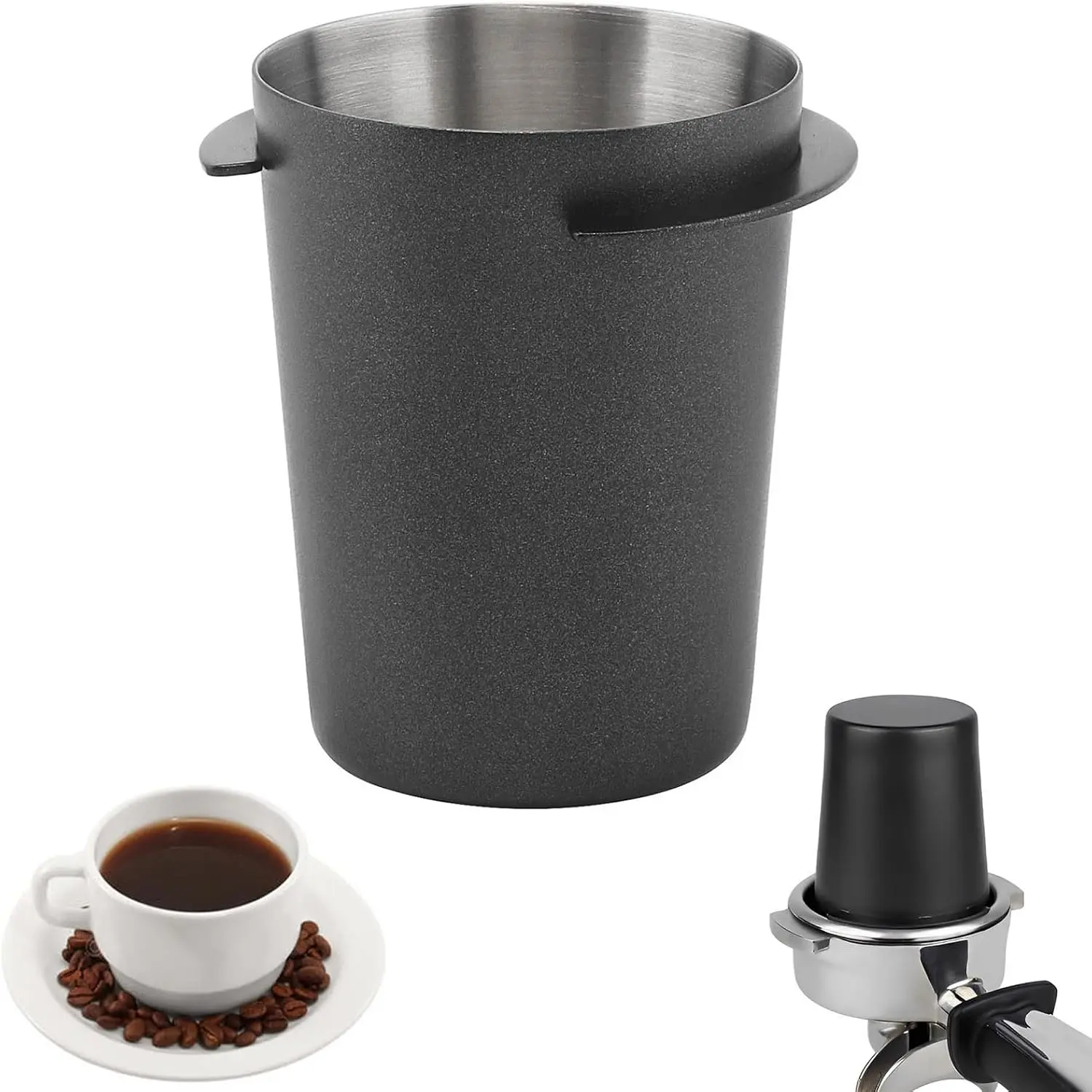 Coffee Dosing Cup 58mm, Stainless Steel Espresso Coffee Dosing Cup Espresso Coffee Machine Accessories, Coffee  Feeder Part Coffee   Cup Compatible with 54mm Portafilter, Black