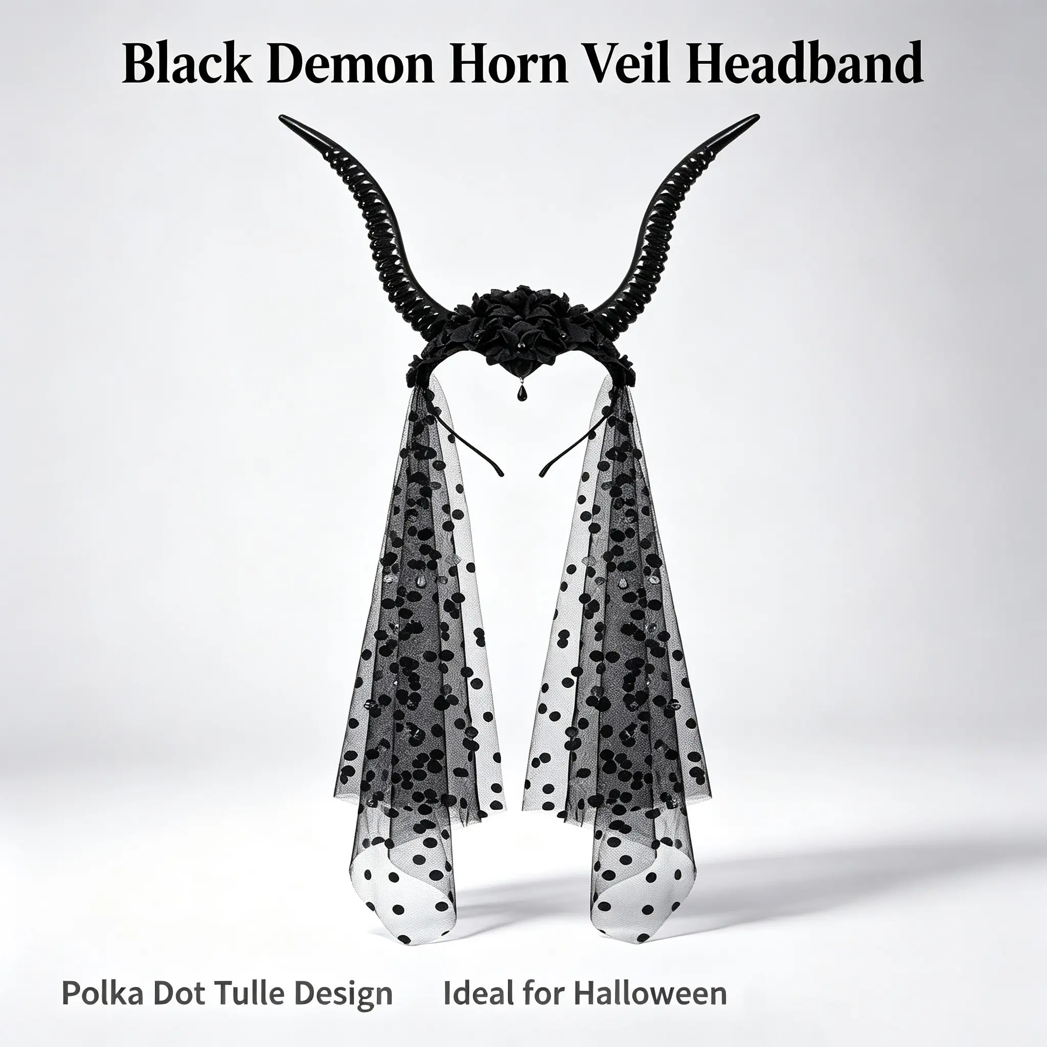 Halloween Gothic Queen Dark Sheep Horn Net Headband, Party Dance Performance Costume Accessory, Festival Hair Decor Prop