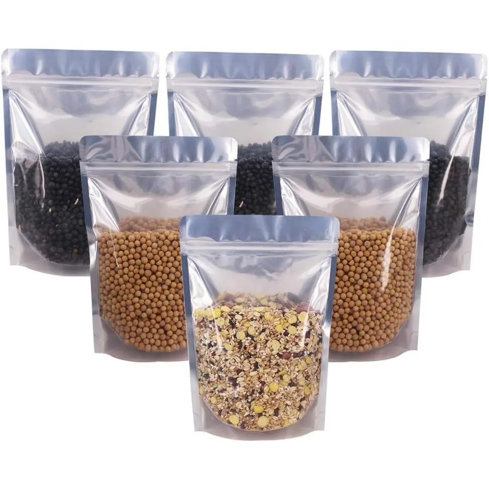 100 Pack 6.7 x 9.45 Inch Stand Up Pouch Bags Zipper Mylar Bags Clear Front with  Foil    Storage Bags for Multipurpose with Gusset Bottom(5.5mil Thickness)
