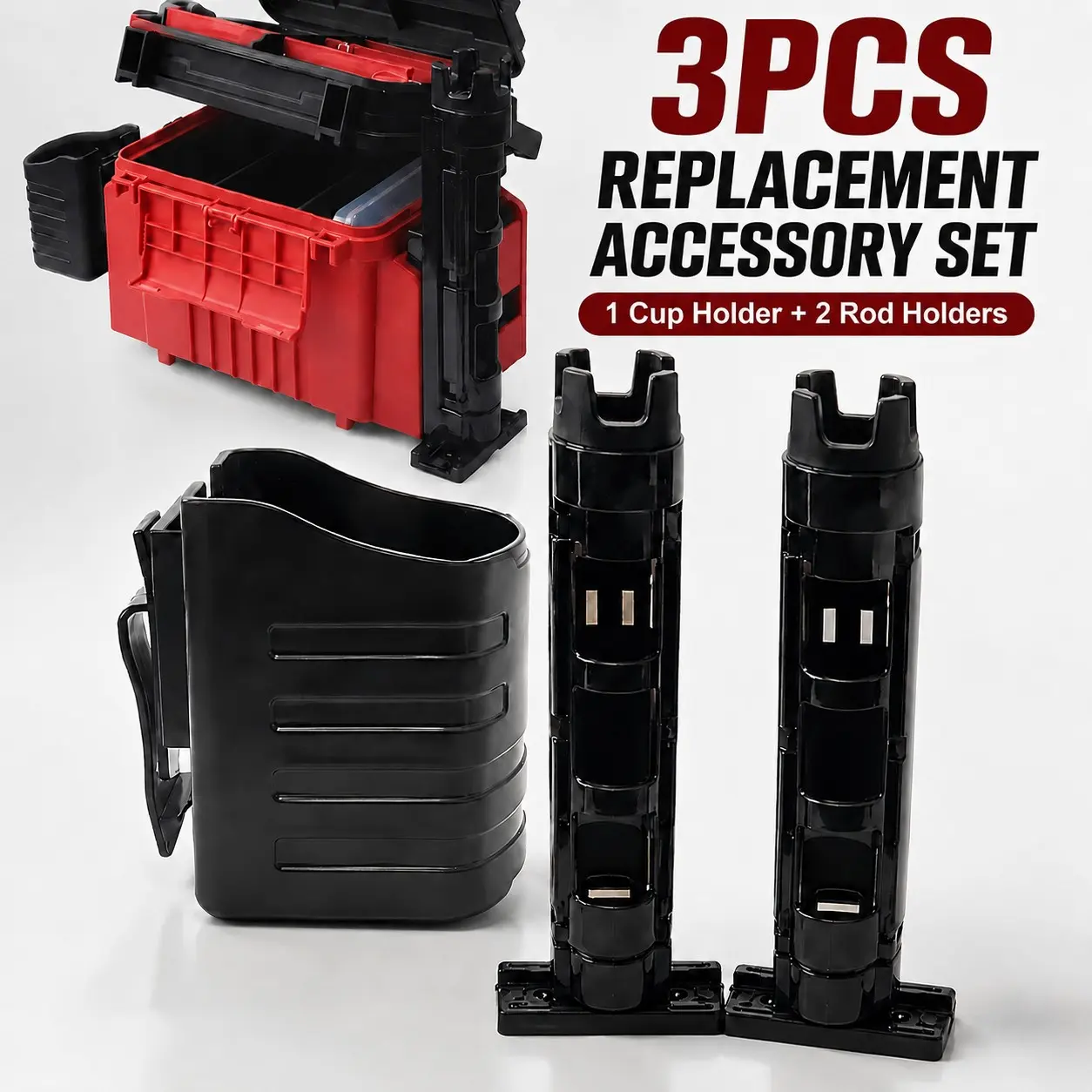 Fishing Box Accessories Set, Includes 1 Cup Holder and 2 Rod Holders, Essential Gear for Anglers, Durable and Practical Design
