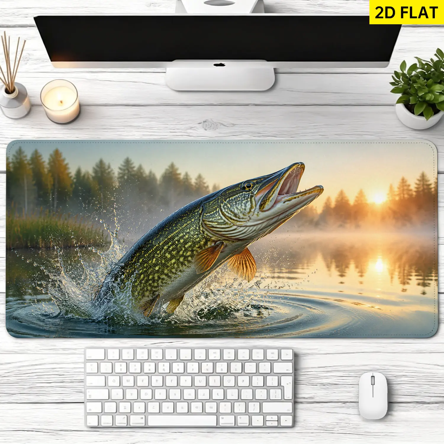 Extra Large pike fish jumping out of water Mouse Pad,Non Slip Rubber Pad,Desktop Decoration Drotection Pad,Washable,Lock Edge Multi Size,Premium Multipurpose Mousepad For Home,Office,Gift for Family and Friends