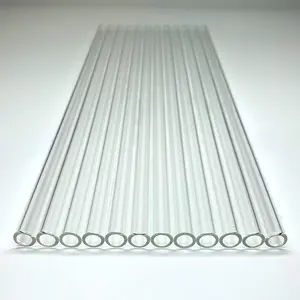 12 Piece Reusable 12 Inch Long Clear Glass Tubes, 10mm OD 1.5mm Thickness Industrial Borosilicate Glass Straws Tubing for Tall Cups