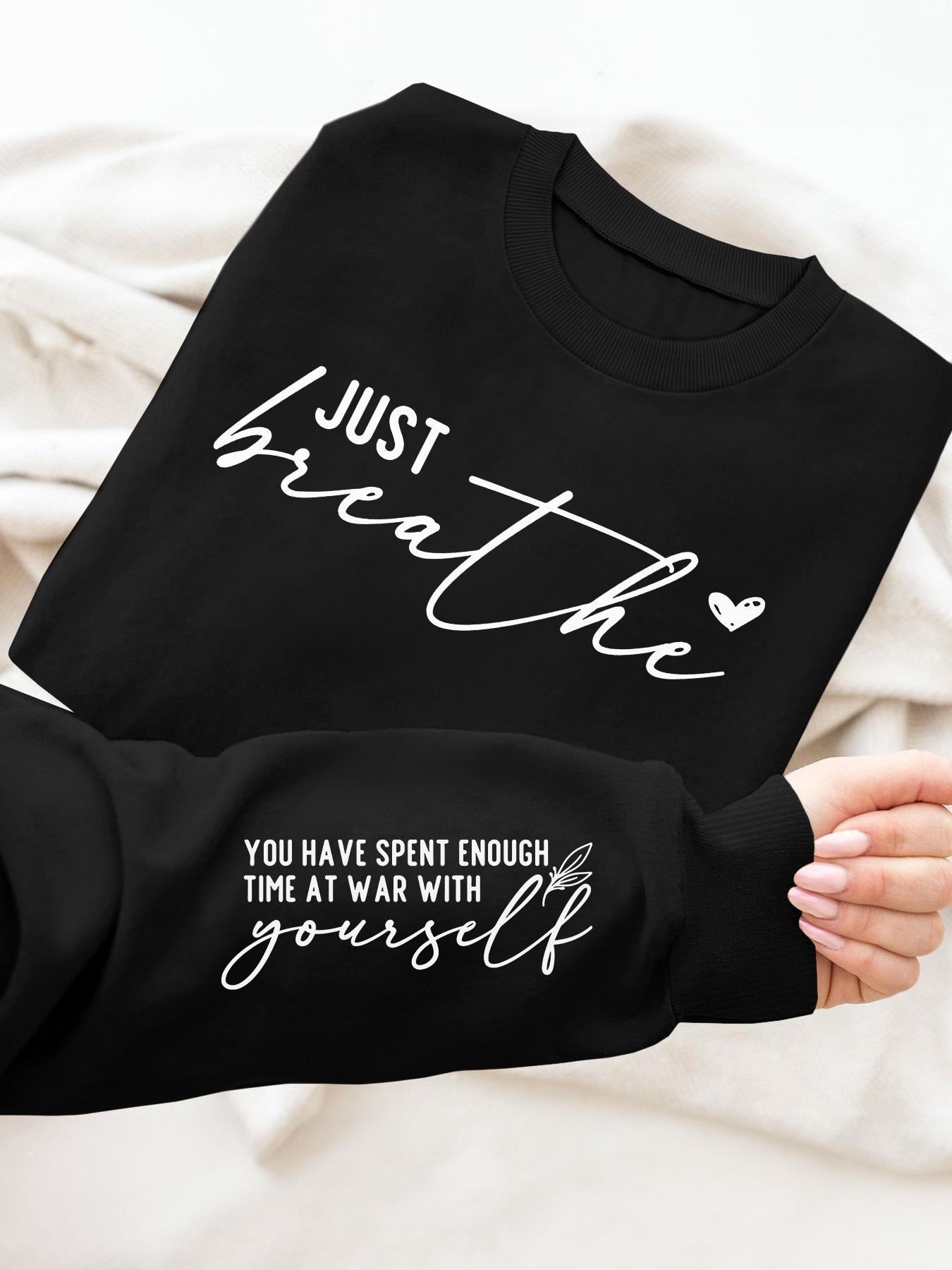 Women's Letter & Heart Print Pullover Sweatshirt, Casual Long Sleeve Crew Neck Sweatshirt for Fall & Winter, Women's Clothes for Daily Wear