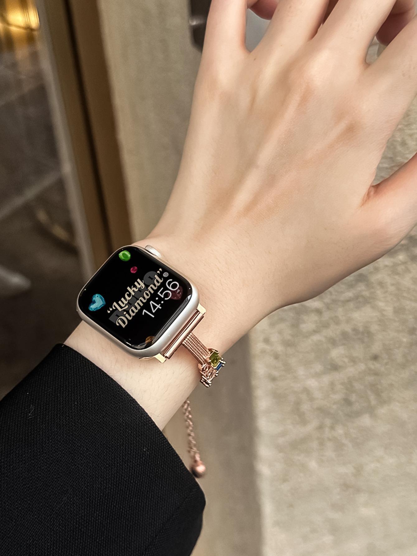 Candy Square Rhinestone Bracelet Watch Band, Stylish Strap Compatible With Apple Watch Series 4 5 6 7 8 9, Shiny Elegant Design For Women's Daily Wear