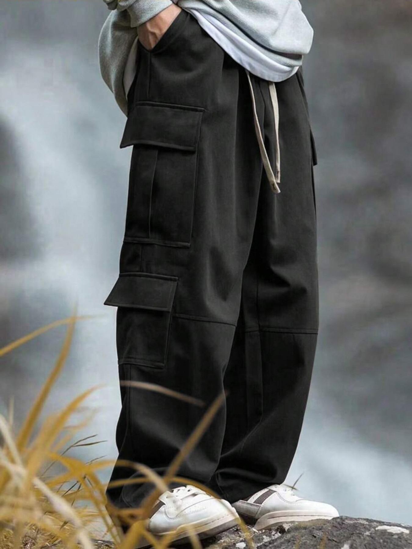 Men's Cargo Pants with Flap Pockets, Adjustable Drawstring Waist, Versatile Outdoor Casual Style for Active Lifestyles