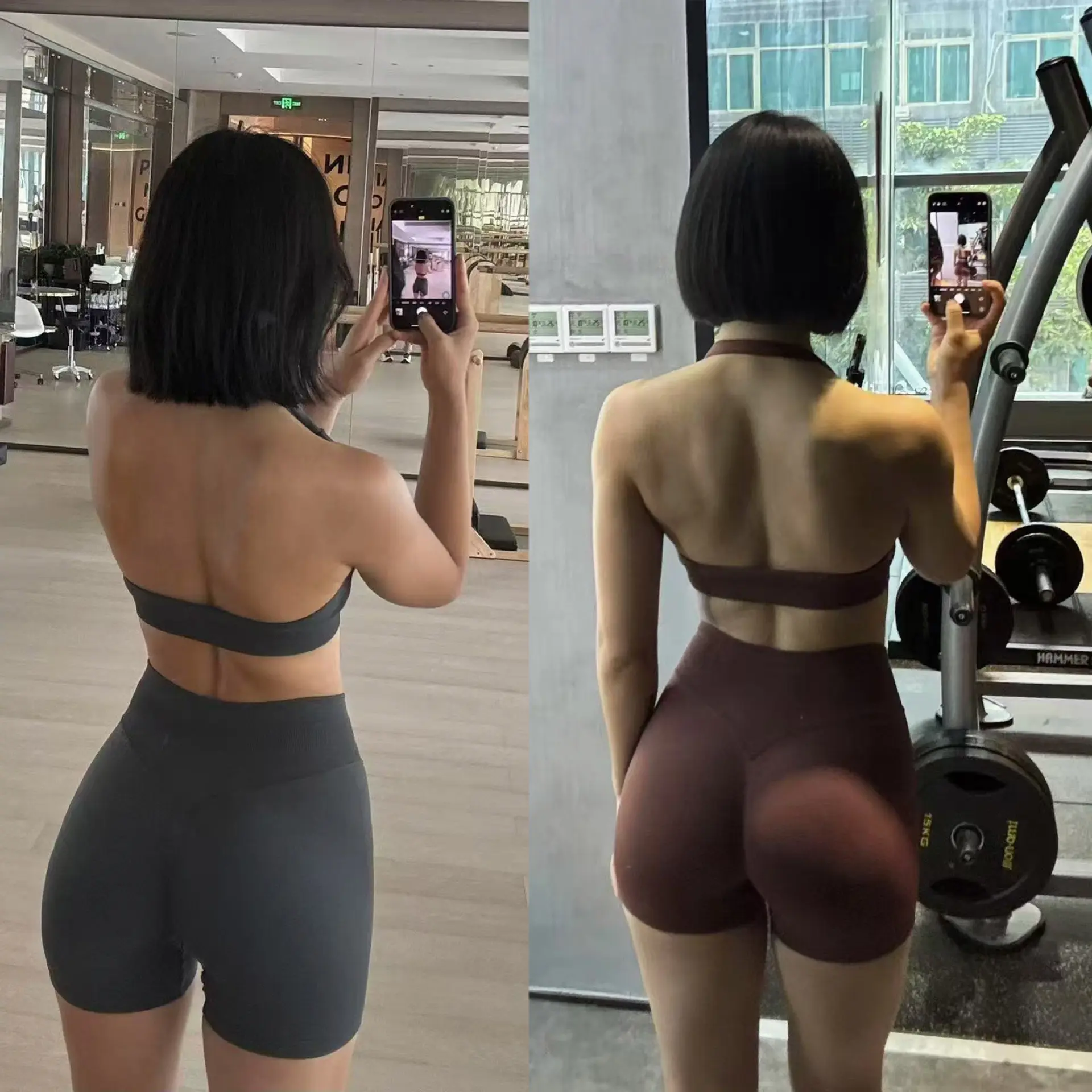 Women 2 Piece Yoga Workout Set, Halter Backless Sports Bra & High Waist Tummy Control Scrunch Butt Biker Shorts, Seamless Fitness Gym Outfit