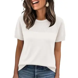 Short Sleeve Crew Neck Knit Sweaters Lightweight Pullover Tops Trendy Summer Outfits Work Business Casual