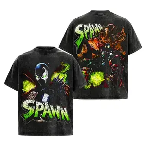 Spawn Premium Acid Washed Cotton Unisex Crew Neck T Shirt Bold Hellspawn Vintage Graphic Print Dark Superhero Streetwear Casual Daily Top Ideal Birthday Holiday Gift For Image Comics Collectors And Spawn Superhero Fans