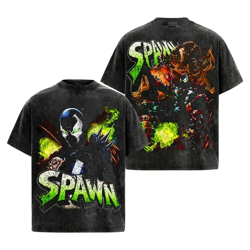 Spawn Premium Acid Washed Cotton Unisex Crew Neck T Shirt Bold Hellspawn Vintage Graphic Print Dark Superhero Streetwear Casual Daily Top Ideal Birthday Holiday Gift For Image Comics Collectors And Spawn Superhero Fans