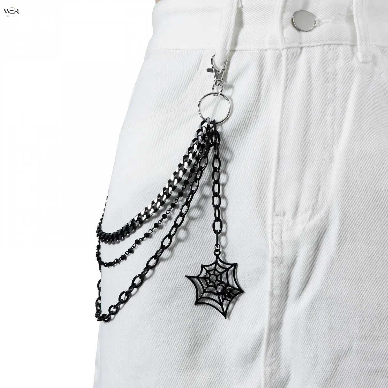 Gothic 3 Layers Spider Web Pants Chain 2 Finishes Black Silver Multi-Size Curb Ball Paperclip Chain Lobster Clasp Hip Hop Halloween Jean Waist Chain Streetwear Decorative Key Chain Accessory