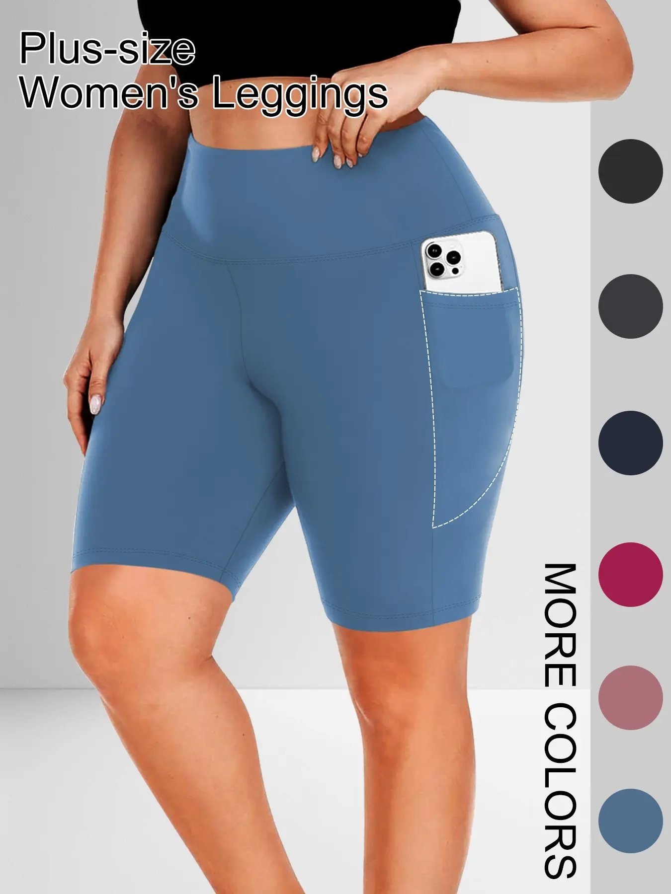 High Waist Pocket Athleisure Casual Shorts, Shorts Sportswear, Crescent Shape Side Pockets, High Elasticity Four-Way Stretch Fabric, Soft Like Butter, Multi-Color Options