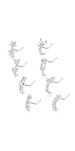 Sanfenly 8Pcs 18G Nose Ring Studs Surgical Steel CZ Heart Butterfly Flower Nose Rings L Shaped Nostrial Piercing Jewelry for Women Men Sliver Gold Rose Gold