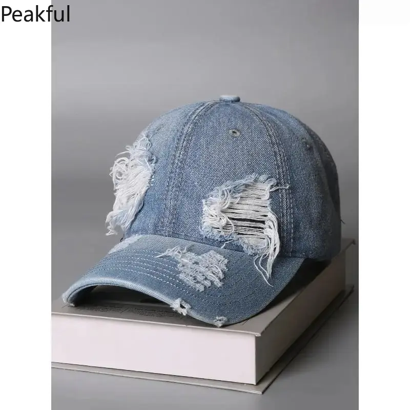 Effortless Vintage Washed Denim Baseball Cap, Ripped Distressed Casual Hat for Women, Adjustable Lightweight Streetwear Essential for Daily Outfits, Travel & Outdoor Sports