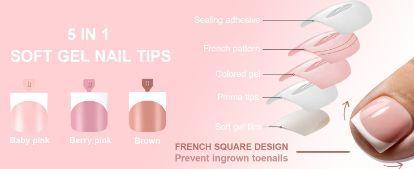 150Pcs French Press On Toenails - Short Square Round Shape, 15 Sizes Baby Pink Full Cover Fake Toe Nail Tips for Women