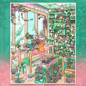 Luxury Dense Sunroom Green Plant Scene Stickers, Mixed Seasonal Blooms Leaf Shrub Potted Flowers Window Courtyard Garden Massive Elements Collection, Immersive Stackable Decor Stickers for Scrapbooking Mini Indoor Garden Making