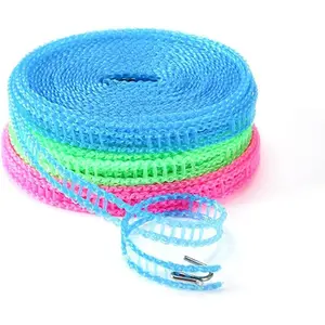Windproof Nylon Clothesline (Pack of 5, Blue) — Adjustable, Portable Design; Suitable for Indoor, Outdoor, Camping, Home, and Hotel Use (Length: 5m / 16.4ft)