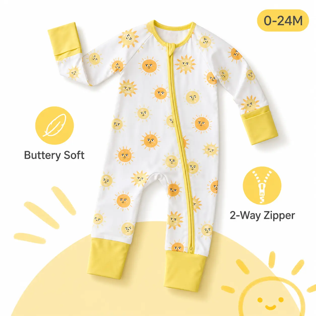Baby Sleeper Viscose from Bamboo Zipper Footies 0-24 Months, Viscose Bamboo, Zippered Feet