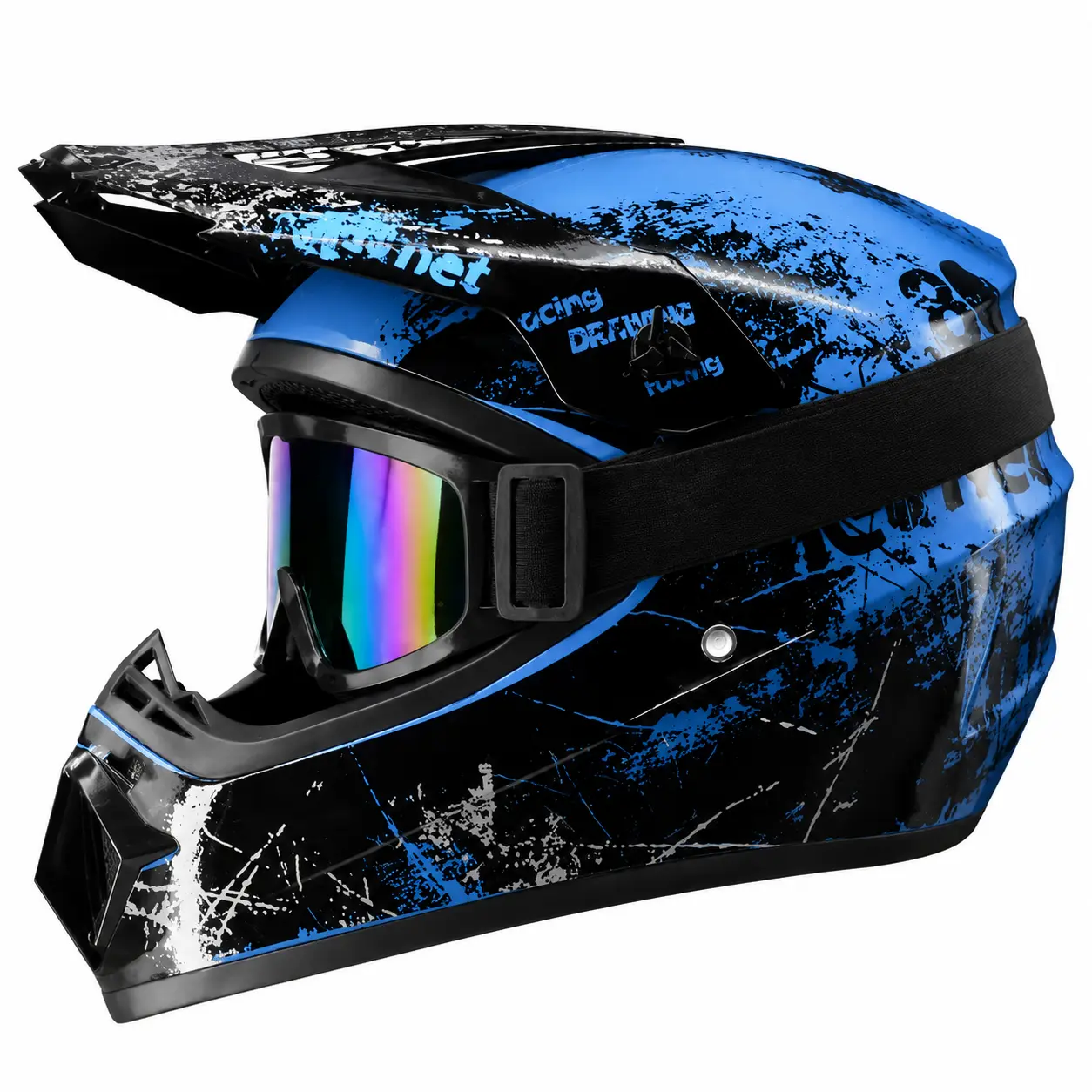 Graphic Full Face Motocross Helmet with Retractable Visor, DOT-Approved ABS Shell for Adult Off-Road Dirt Bike & ATV Outdoor Racing, Motocross Protective Gear, Durable, Full Face Helmet, Biker Protective Gear