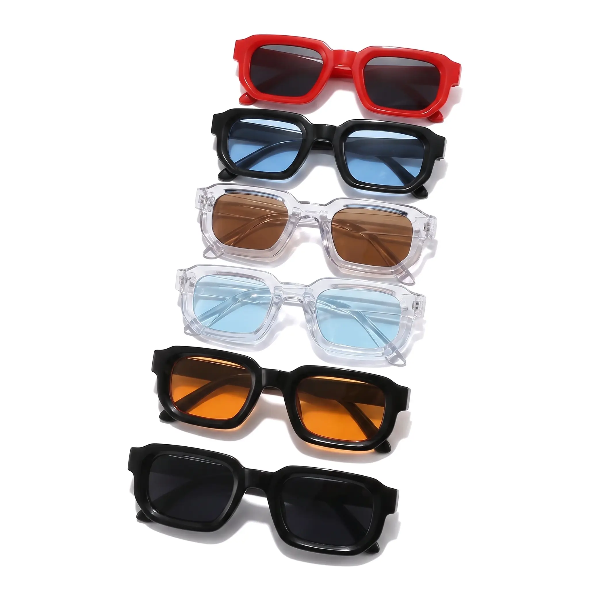 Vintage Rectangle Sunglasses 6-Pack, Retro Look PC Frame Rectangle Silhouette, Full UV Protection Lightweight Luxury Shades, Trendy Aesthetic Eyewear for Women, Outdoor Wear for Driving Beach