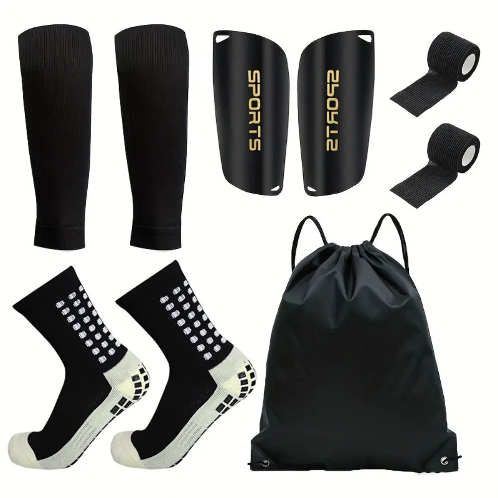 1 Set Soccer Protection Gear Kit with Grip Socks, Leg Sleeves, Mini Shin Guards & Wrap Tape, Lightweight Training Essentials for Practice, Match Day & Football Players