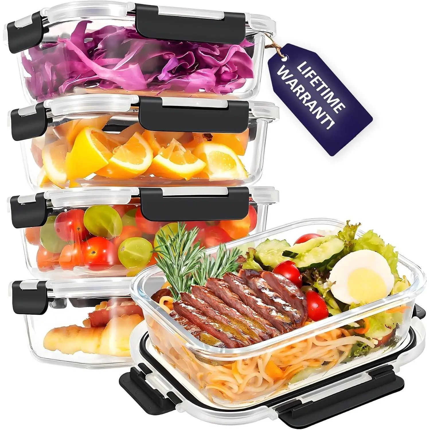 35OZ Glass  Storage Container, Airtight Glass Lunch Fruit Containers with  - Microwave, Oven, Freezer and Dishwasher Safe, 4-PACK