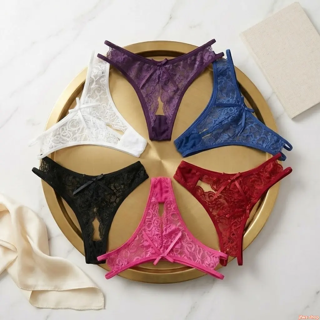 2026 New Sexy Lace Transparent Open Crotch Thong Panties Low Waist Erotic Lingerie for Women Hot Trendy Seductive Underwear Daily Wear Bedroom Fashion
