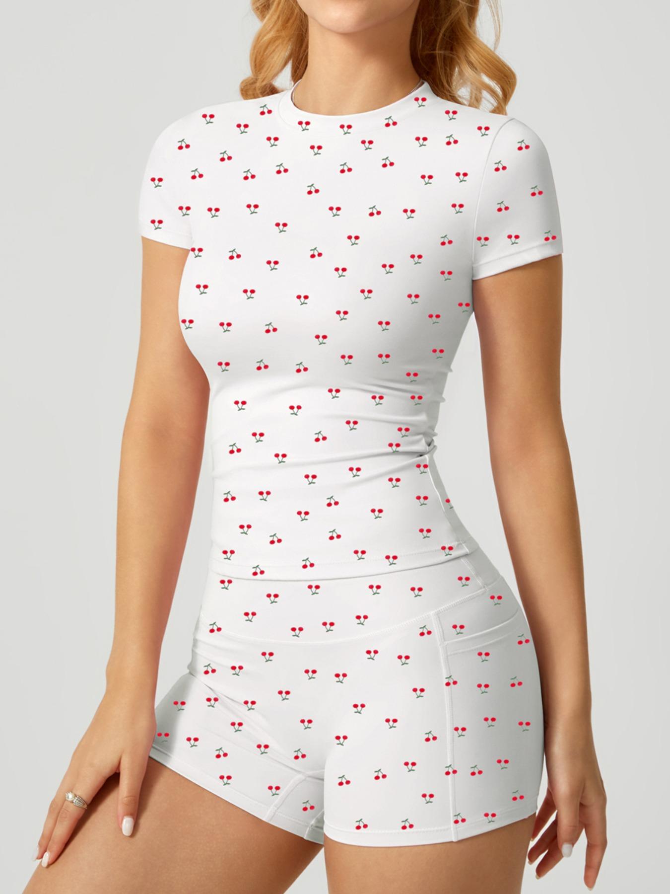 Women's Solid Tee & High Waist Shorts Sportswear Set, Casual Sporty Short Sleeve T-Shirt & Skinny Shorts, Ladies Summer Sportswear for Gym Workout Running, Breathable Activewear, Sporty Breathable Outfits