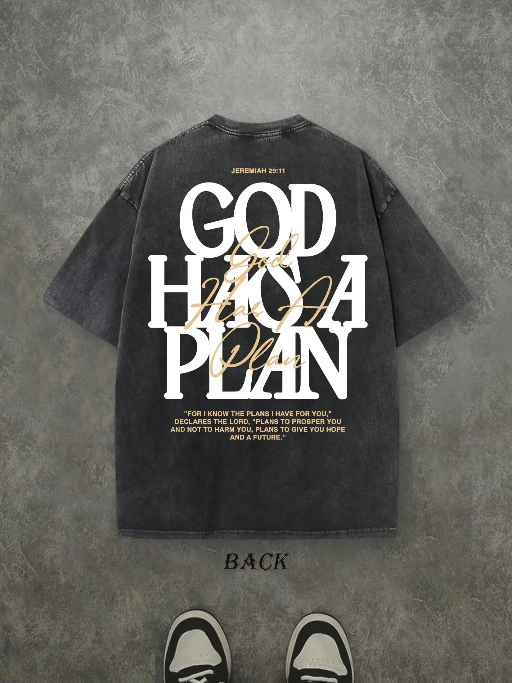 Vintage Washed "God Has a Plan" Double-Sided Print Tee |   230gsm Heavyweight Christian Streetwear, Unisex Wide-Shoulder Fit, High-Quality Cotton Casual Top for Men & Women