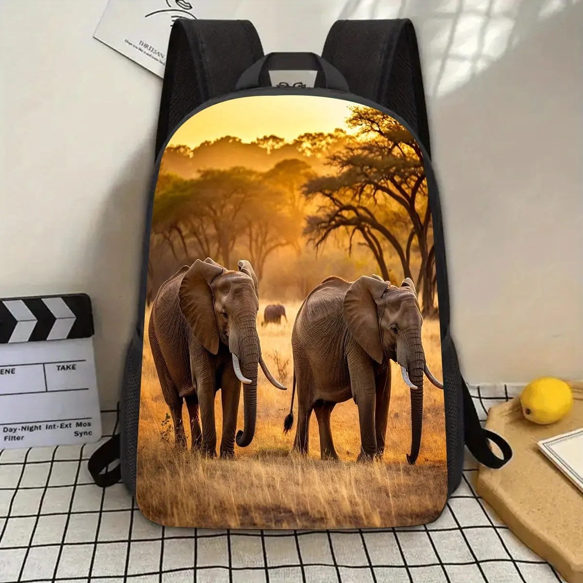 1pc African Elephant Large Capacity 17-inch Casual Backpack with Laptop Compartment, Water Bottle Holder - Lightweight Durable Youth School Bag, Adjustable Shoulder Straps, Vibrant Cartoon Pattern, Unique Gift for Family and Friends, Mother'S Day, Father'