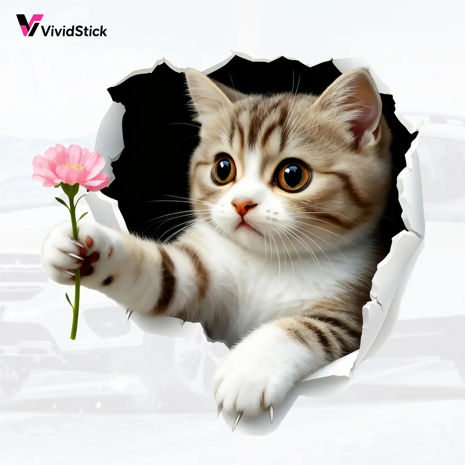 1pc Hole Opening Kitten Vinyl Sticker Suitable For Laptops Bottles Trucks Mobile Phones Motorcycles Windows Walls And Cups Decorative Stickers For Fun Pets And Cats Car Truck Decal Multipurpose Car Decal